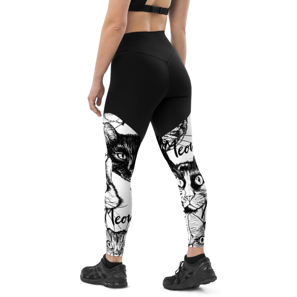Meow Kitty Compression Leggings with Pocket